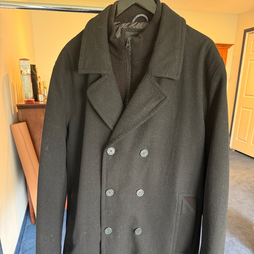 Mens Marc New York Black Peacoat lined Wool blend XXL
